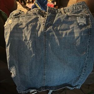 Distressed Denim Skirt